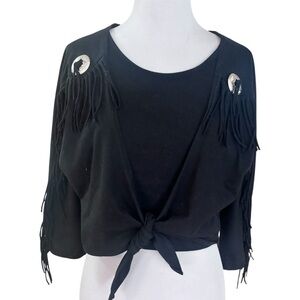 IMPACT Vintage Crop Top Fringe Front Tie Top Size Medium